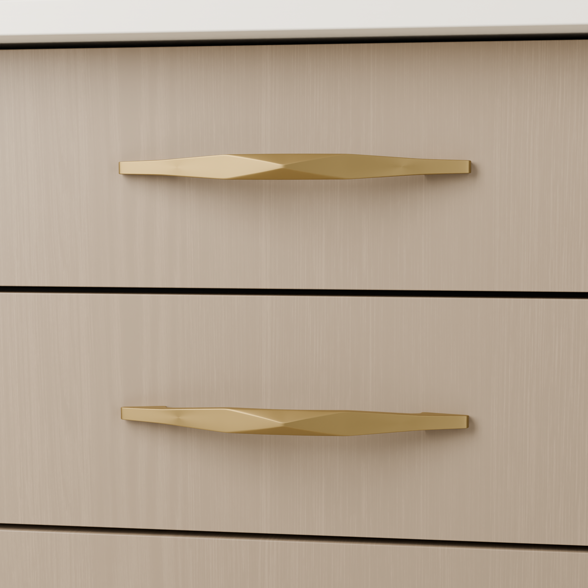 Altair Pull in Brushed Brass (PVD) installed on light timber cabinetry - horizontal pair, square view