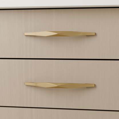 Altair Pull in Brushed Brass (PVD) installed on light timber cabinetry - horizontal pair, square view