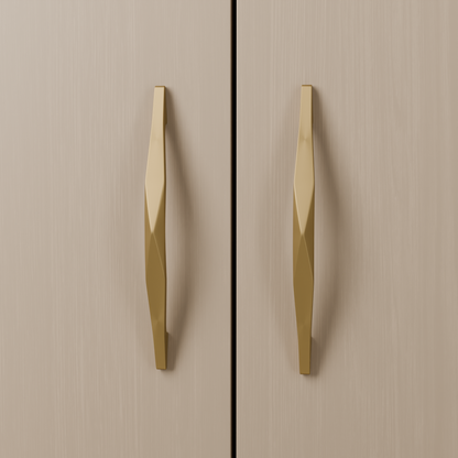 Altair Pull in Brushed Brass (PVD) installed on light timber cabinetry - vertical pair, square view