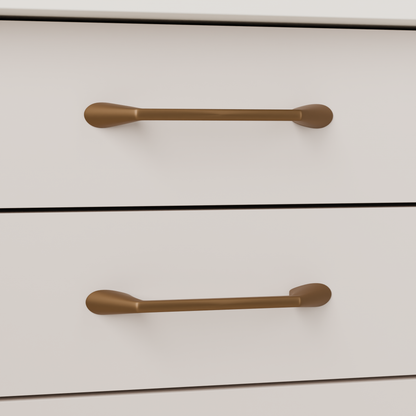 Lyra Pull in Warm Bronze (PVD) installed on putty blush cabinetry - horizontal pair, square view