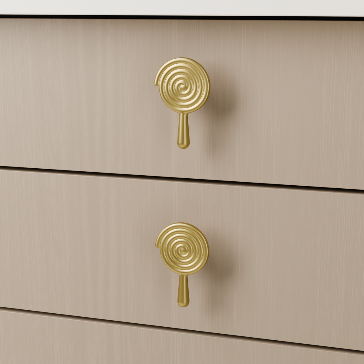 Solara Knob in Brushed Brass (PVD) installed on light timber cabinetry - drawer detail, square view