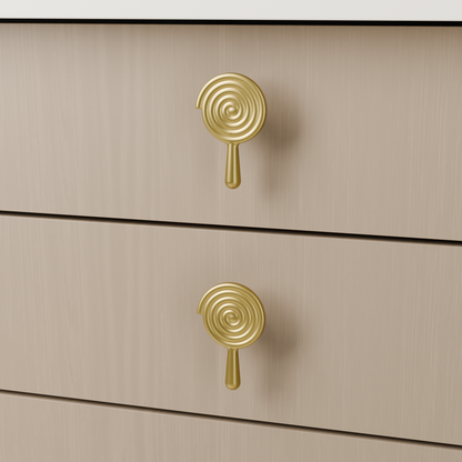 Solara Knob in Brushed Brass (PVD) installed on light timber cabinetry - drawer detail, square view